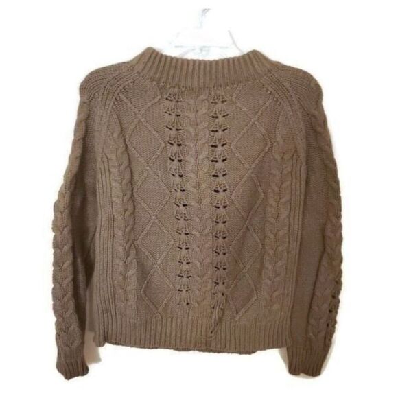 J.CREW Mock Neck Cable Knit Olive Brown Cropped Sweater Sz Small - Picture 5 of 7